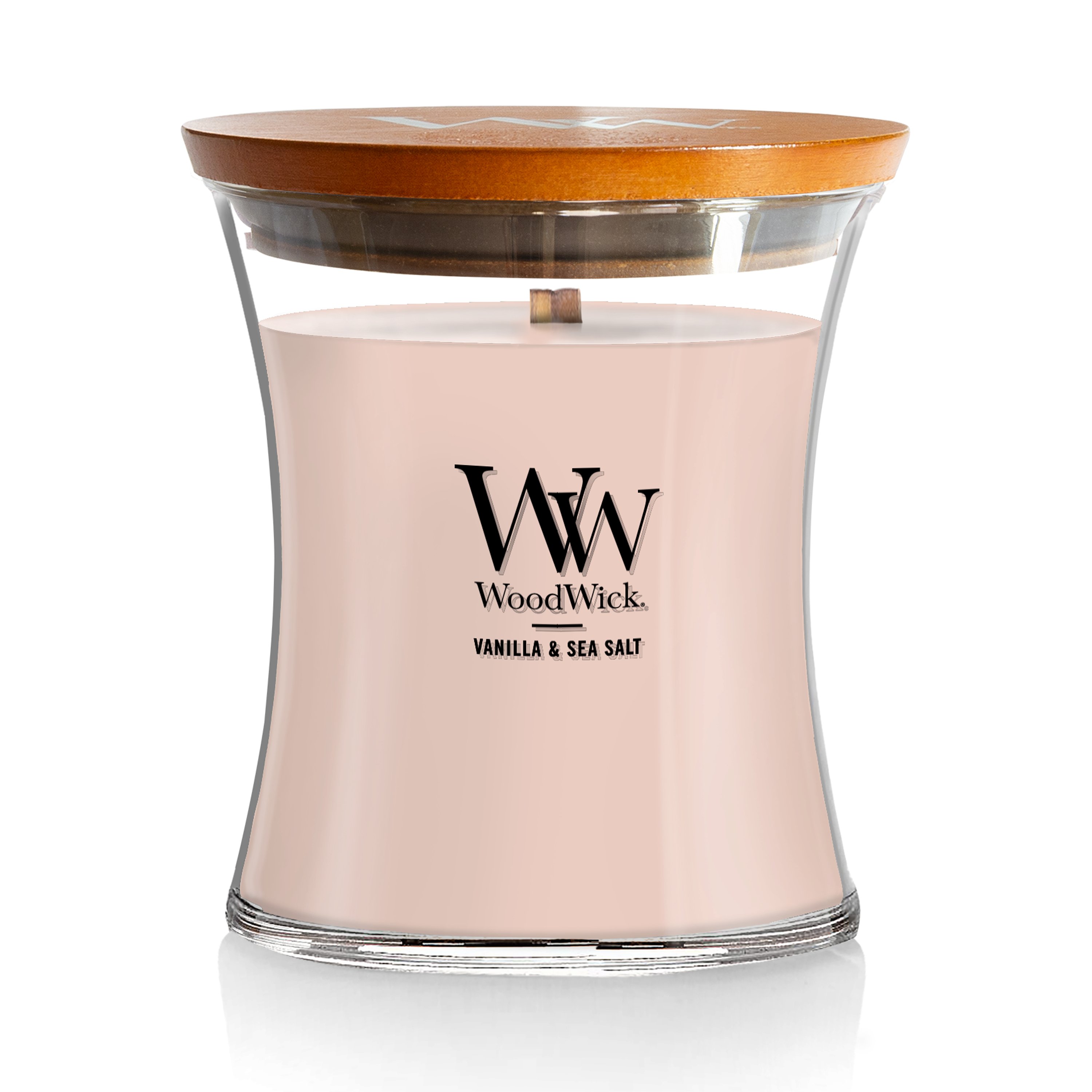 WoodWick - Medium Hourglass scented candle - Vanilla & Sea Salt - Up to 60  burn hours