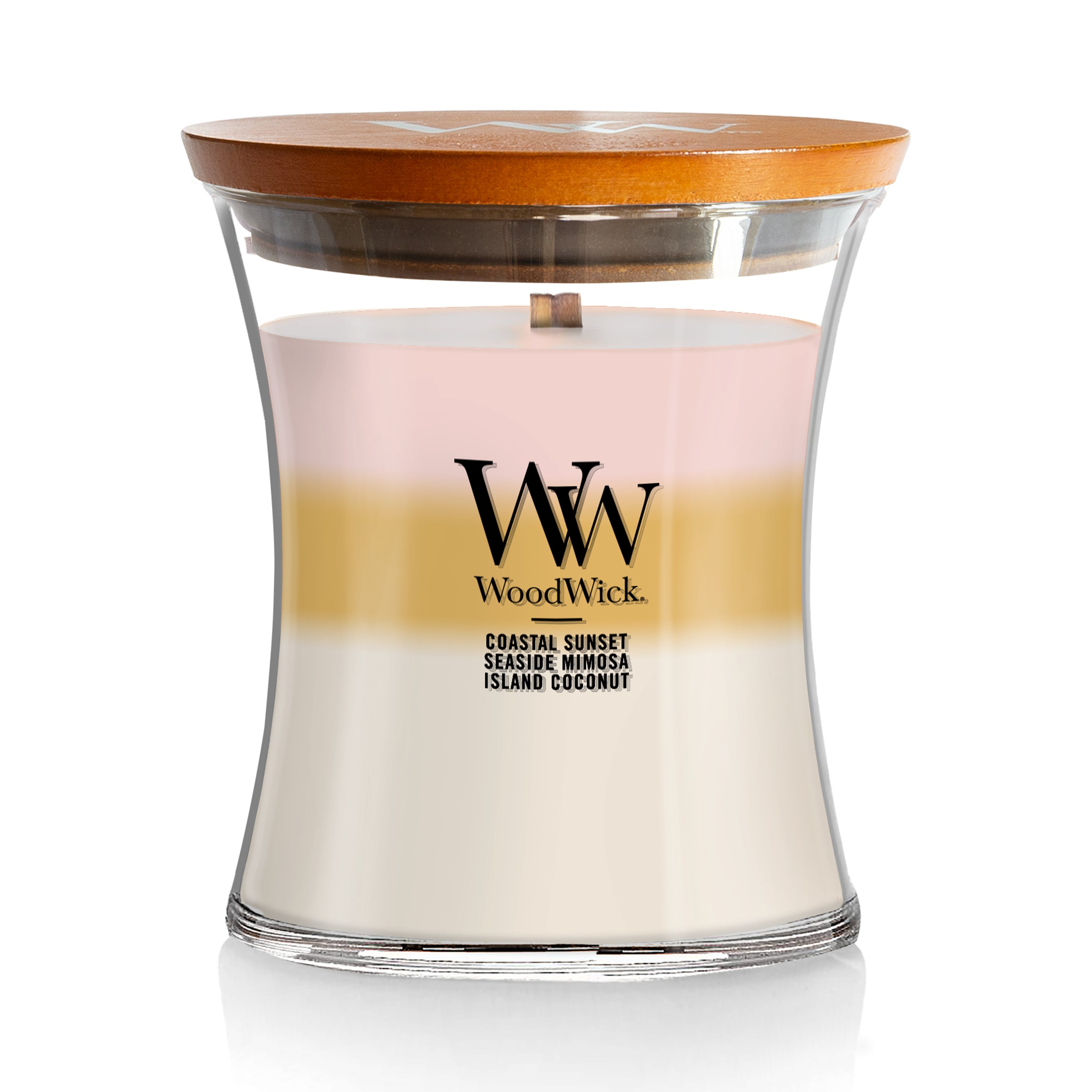 WoodWick Medium Hourglass Candle, Island Coconut - Premium Soy Blend Wax,  Pluswick Innovation Wood Wick, Made in USA