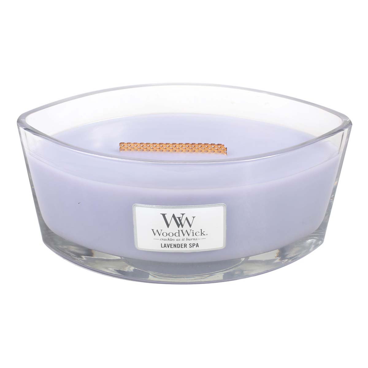 WoodWick Candela profumata Ellispe con stoppino crepitante, Spa alla  Lavanda (Lavender Spa)