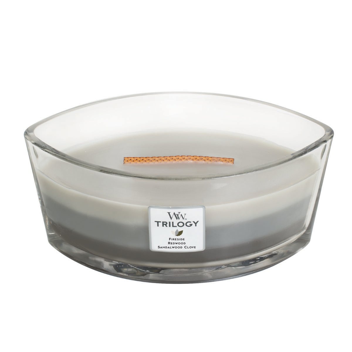 WoodWick Trilogy Candela profumata Ellipse con stoppino crepitante, Legno  caldo (Warm Woods)