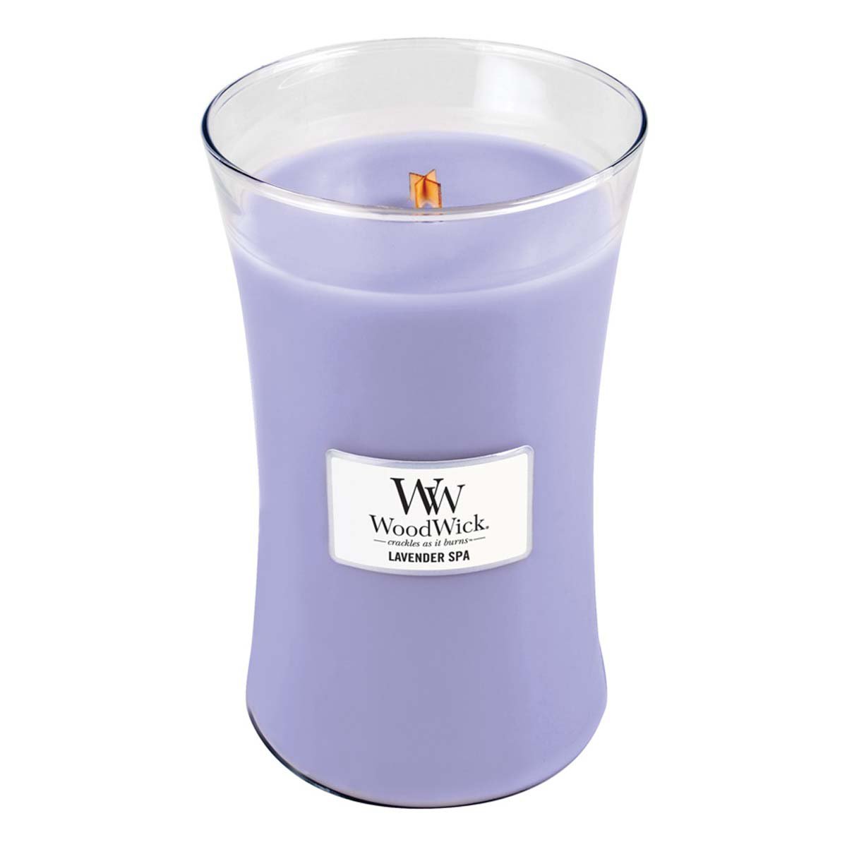 WoodWick candela grande profumata con stoppino scoppiettante, Spa alla  Lavanda (Lavender Spa)