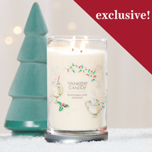 exclusive marshmallow eggnog signature large tumbler candle with green ceramic tree