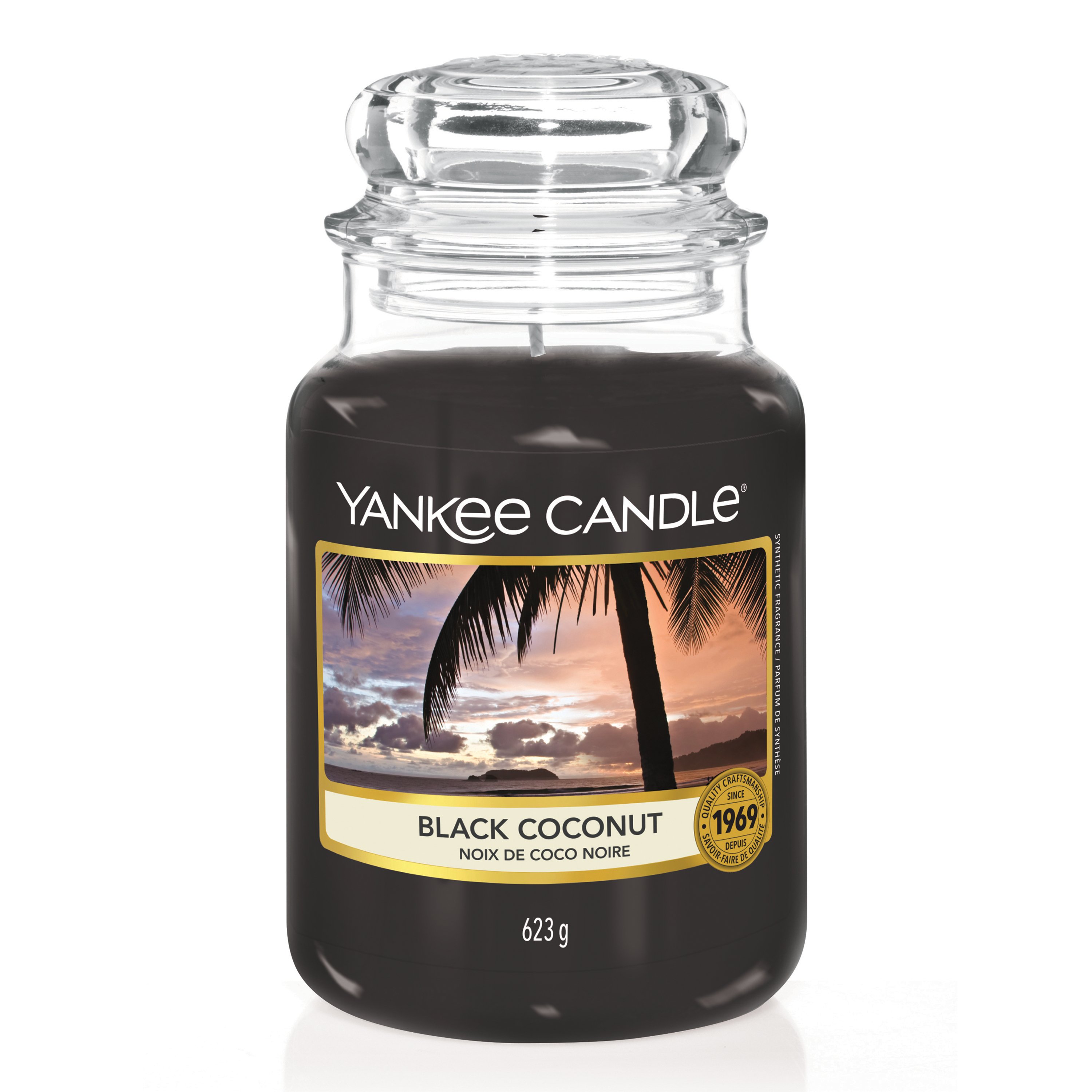 Yankee Candle Candela profumata in giara media, Noce di cocco nera, Durata  Fino a 75 Ore