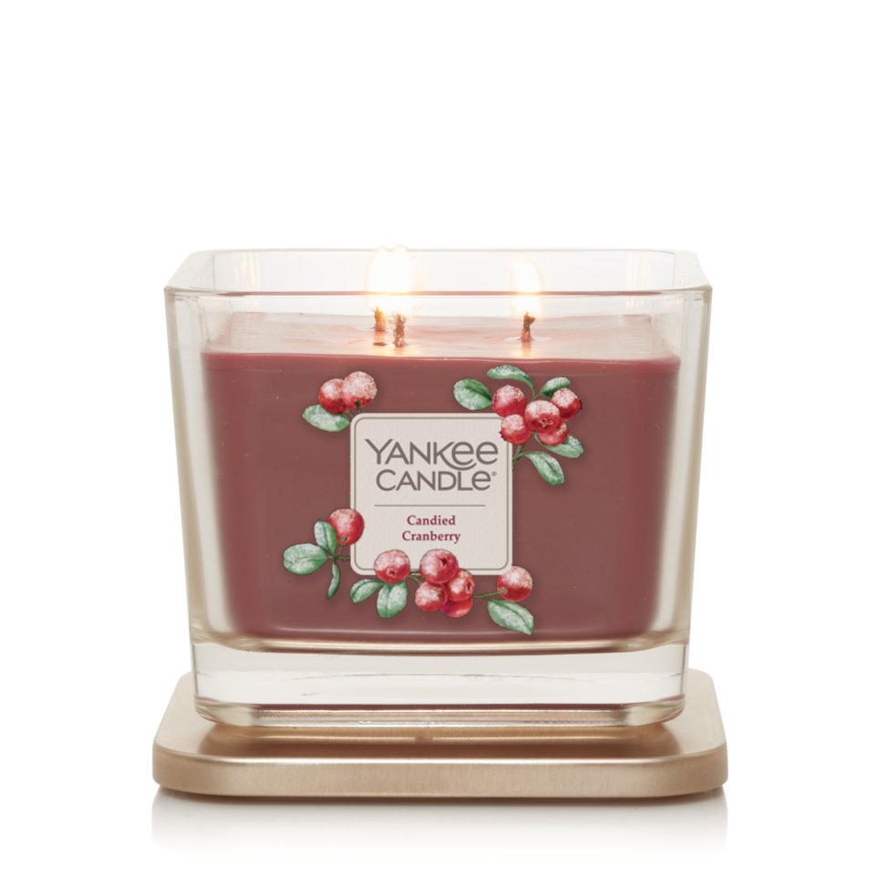 candied cranberry medium square candle
