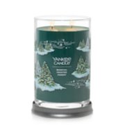 burning magical frosted forest signature large tumbler candle on lid as tray image number 2
