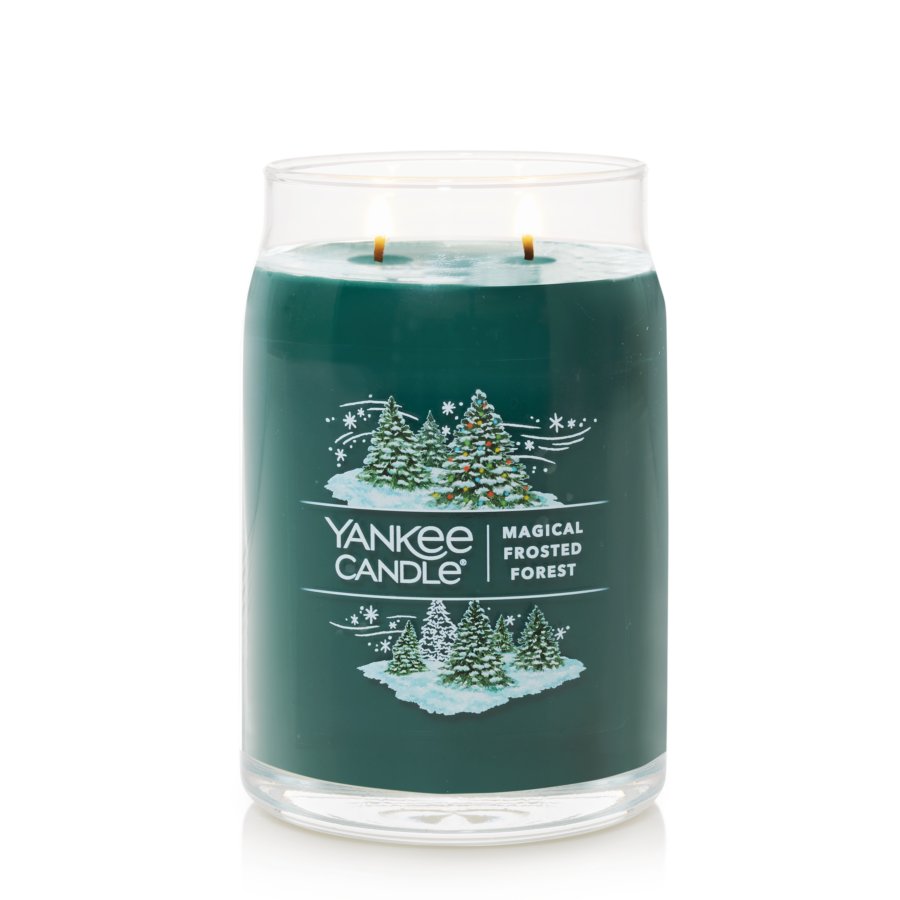 burning magical frosted forest signature large jar candle