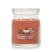 cinnamon stick signature two wick medium jar candle with lid on transparent background