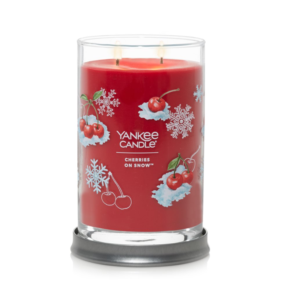 cherries on snow signature large tumbler candle with lid as base