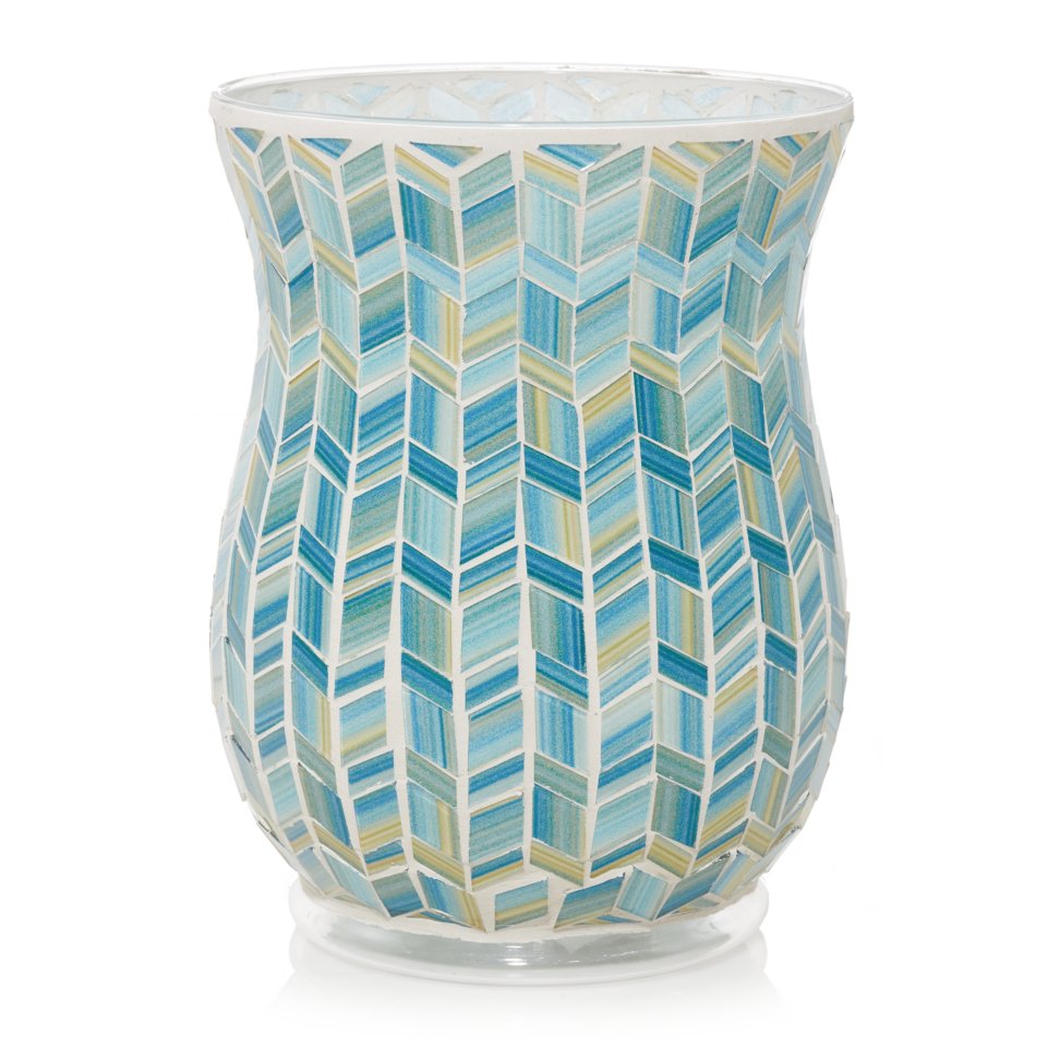blue mosaic candle jar holder