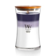 woodwick large hourglass trilogy candle with hinoki dahlia lavender spa and white teak image number 1