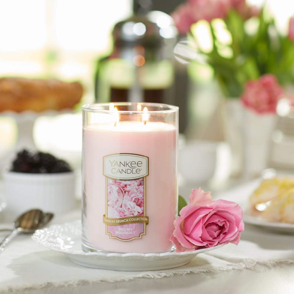 blush bouquet large 2 wick tumbler candles on tray