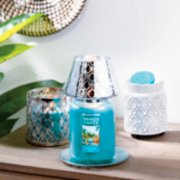 poolside oasis large jar with candle on tray and wax melt with electric warmer and regular tumbler with holder on table image number 4