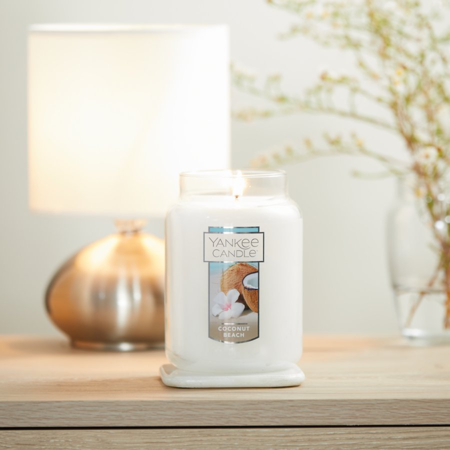coconut beach large classic candles on table