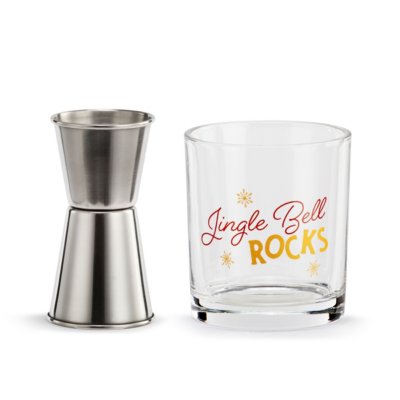 Jingle Bell Rocks Glass and Jigger Set