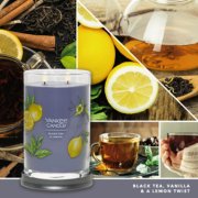 black tea and lemon signature large tumbler candle with photo collage and text reading black tea, vanilla and a lemon twist image number 3