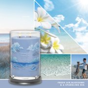 ocean air signature large tumbler candle with photo collage and text reading fresh air, blossoms and a sparkling sea image number 3