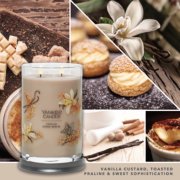 vanilla creme brulee signature large tumbler candle with photo collage and text reading vanilla custard, toasted praline and sweet sophistication image number 3