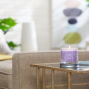 lilac blossoms signature small tumbler candle lit on end table image number 4