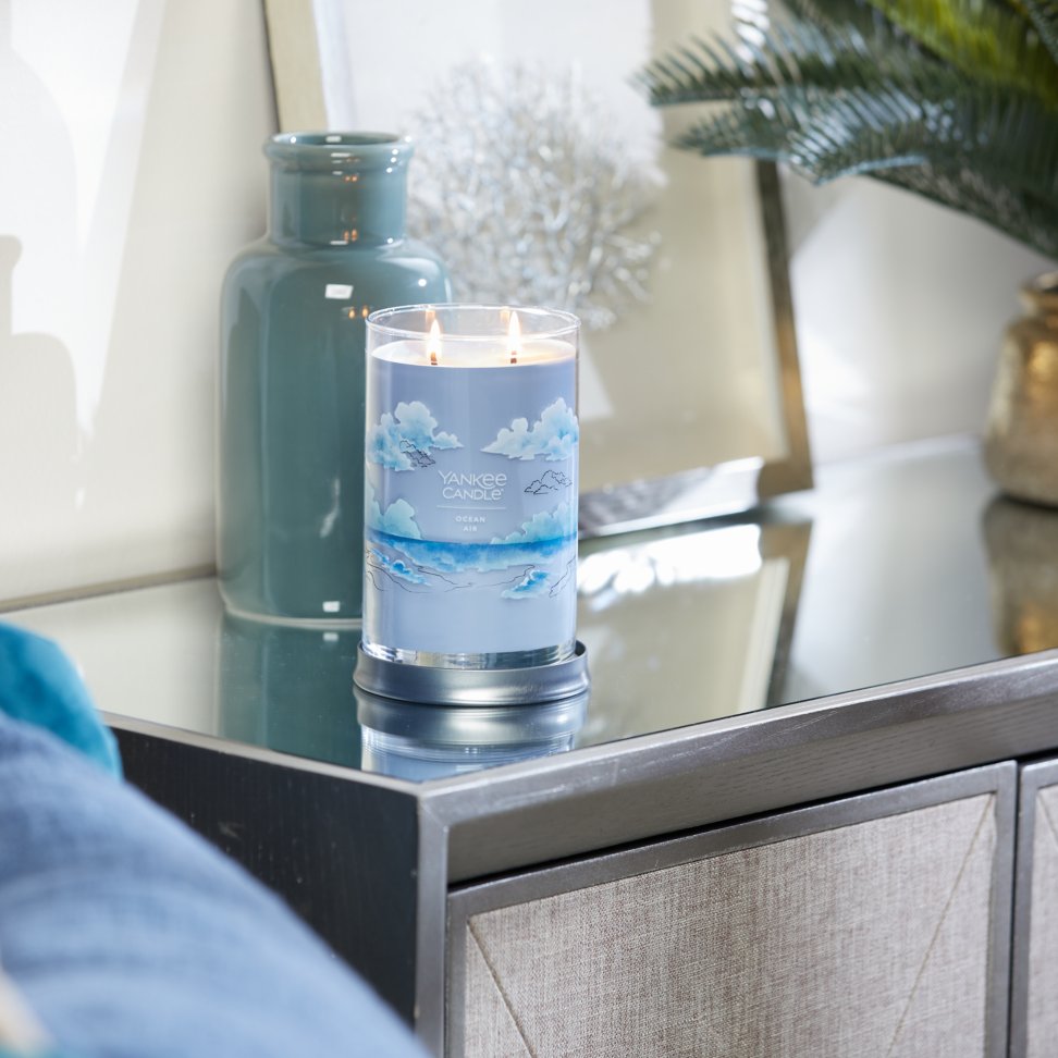 ocean air signature large tumbler candle on table