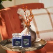 lakefront lodge signature large and medium jar candles on tray in living room image number 6