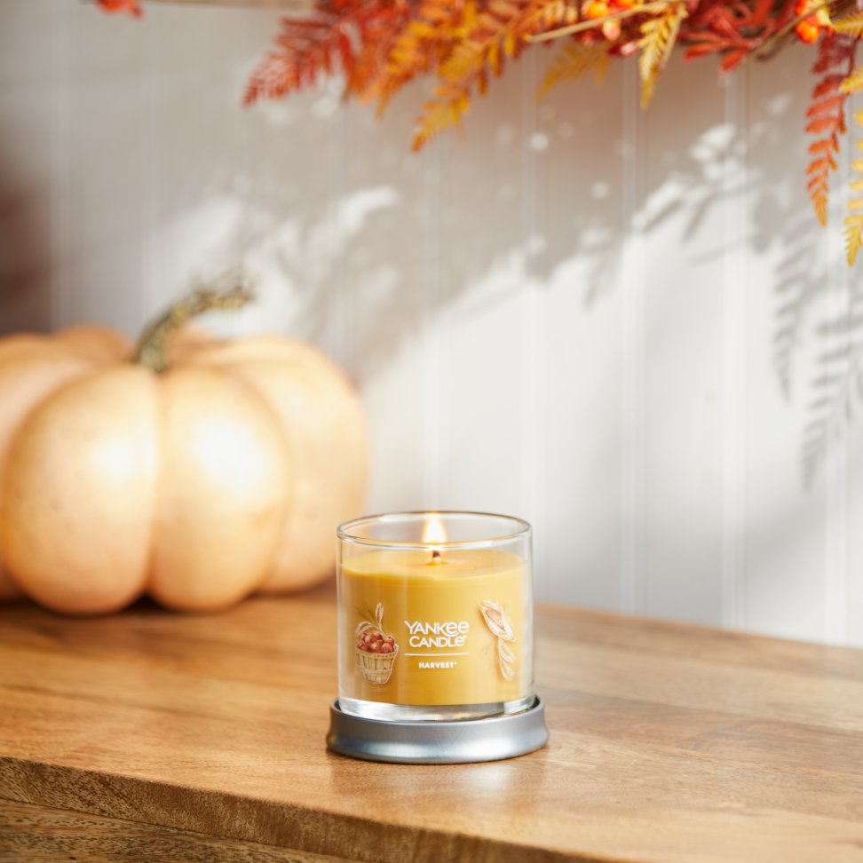 harvest signature small tumbler candle on table