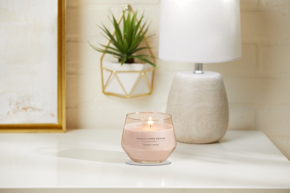 vanilla creme brulee studio collection jar candle on accent table