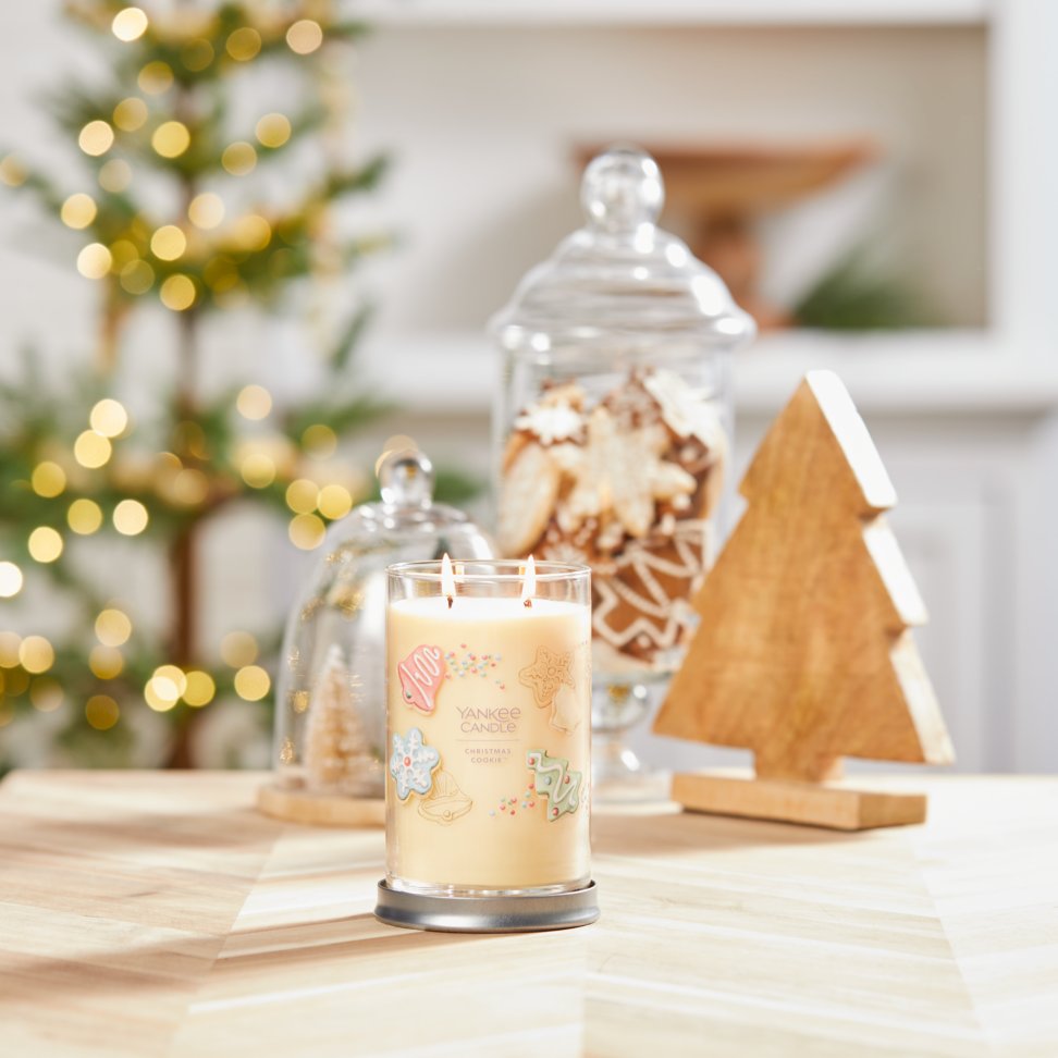 christmas cookie signature large tumbler candle on table