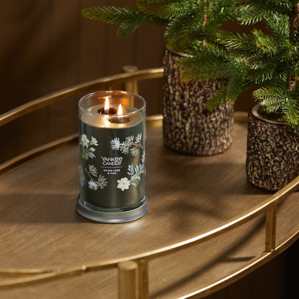 silver sage and pine signature large tumbler candle on table