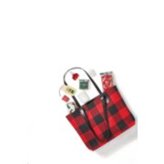 black friday tote bag with red and black gingham pattern image number 1