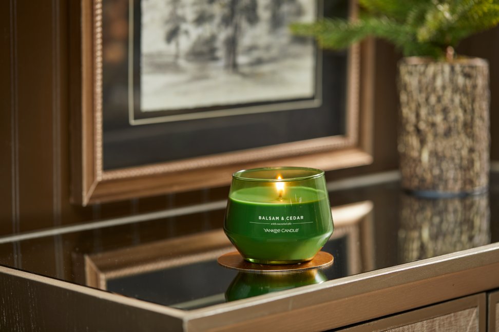 balsam and cedar studio collection jar candle on mantle