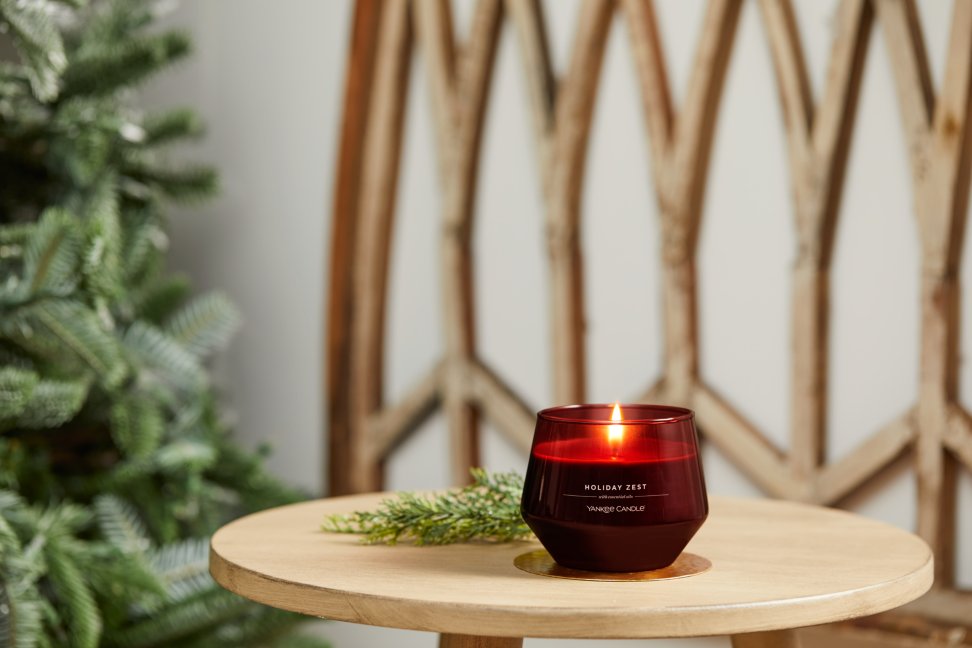 holiday zest studio collection jar candle on wooden accent table