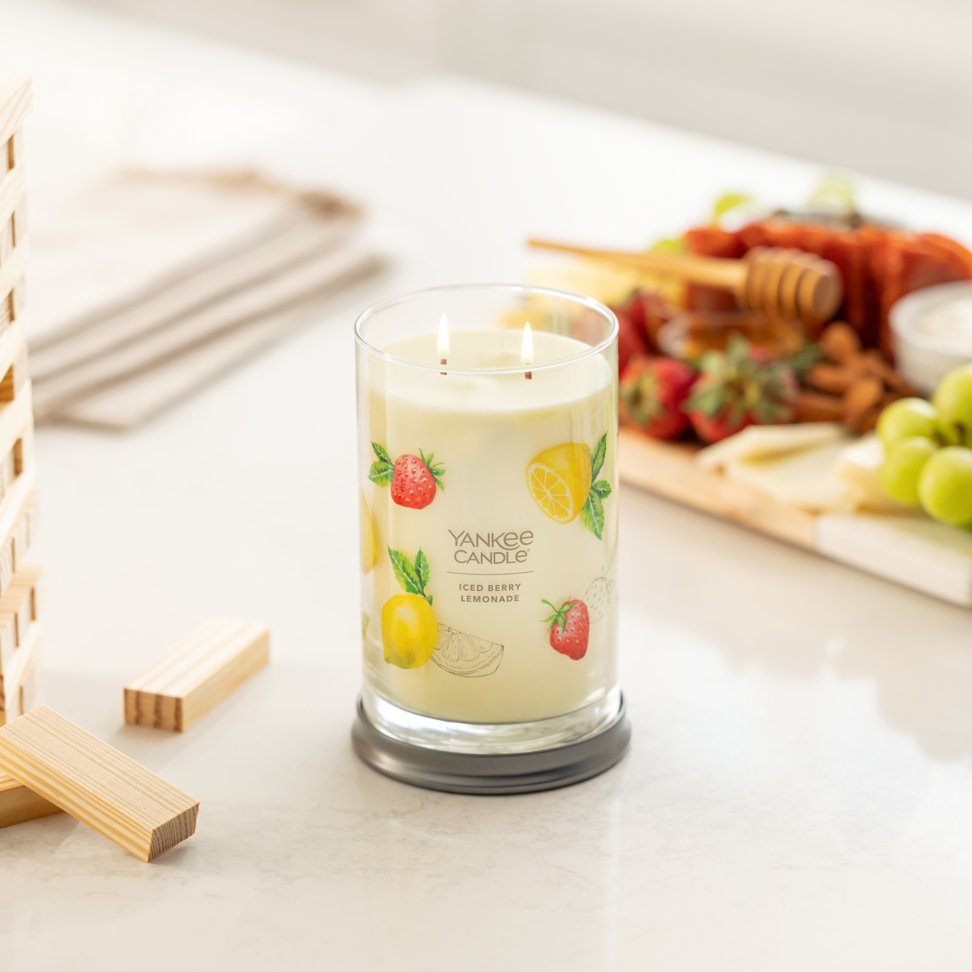iced berry lemonade signature large tumbler candle on table