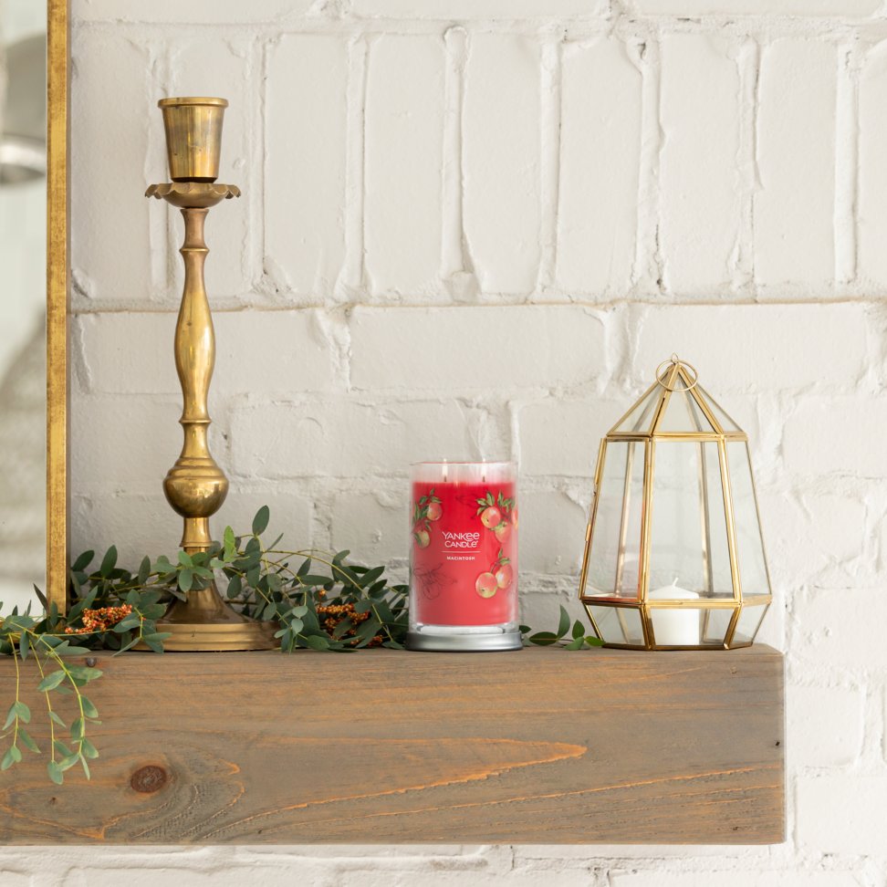 macintosh signature large tumbler candle on shelf