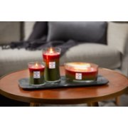 woodwick hearthside trilogy medium hourglass, large hourglass, and ellipse candles on table image number 5