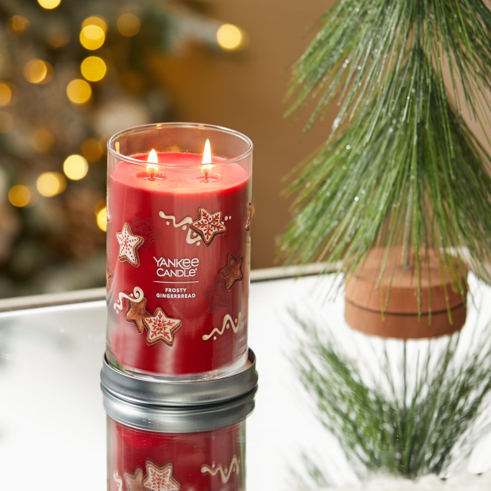 frosty gingerbread signature large tumbler candle on table