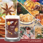 holiday zest signature large tumbler candle with photo collage and text reading orange zest, candied ginger and festive memories image number 3