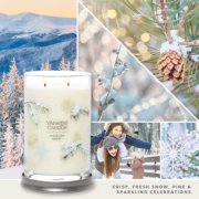 sparkling snow signature large tumbler candle with photo collage and text reading crisp, fresh snow, pine and sparkling celebrations image number 3