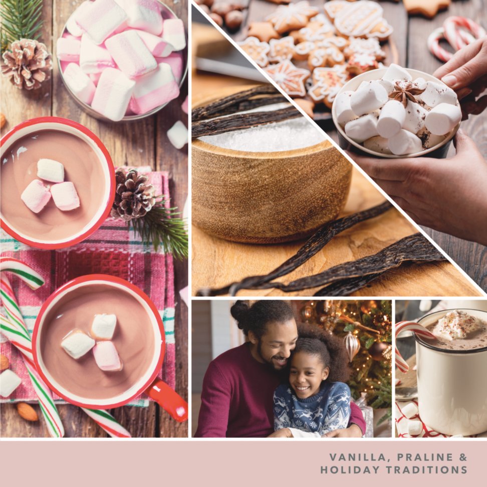 photo collage and text reading vanilla, praline and holiday traditions