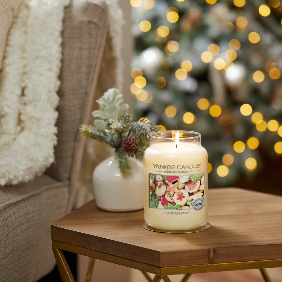 christmas wish original large jar candle on table