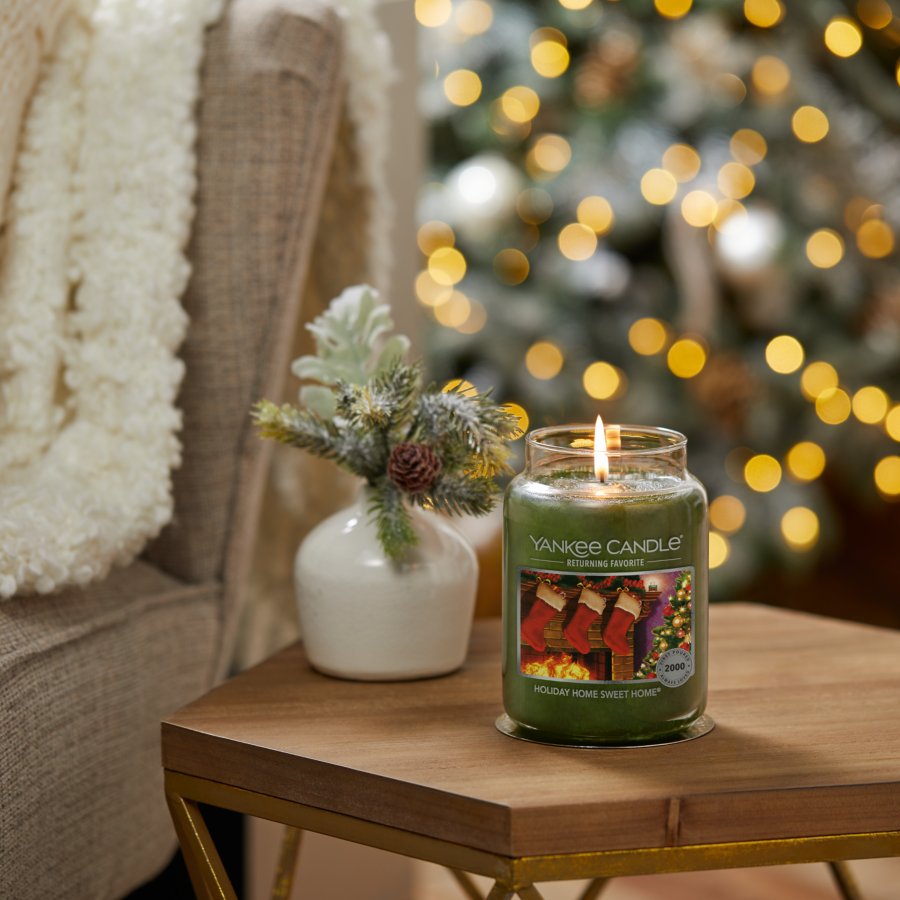 holiday home sweet home original large jar candle on table
