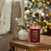 red apple wreath large two wick tumbler candle on table image number 5