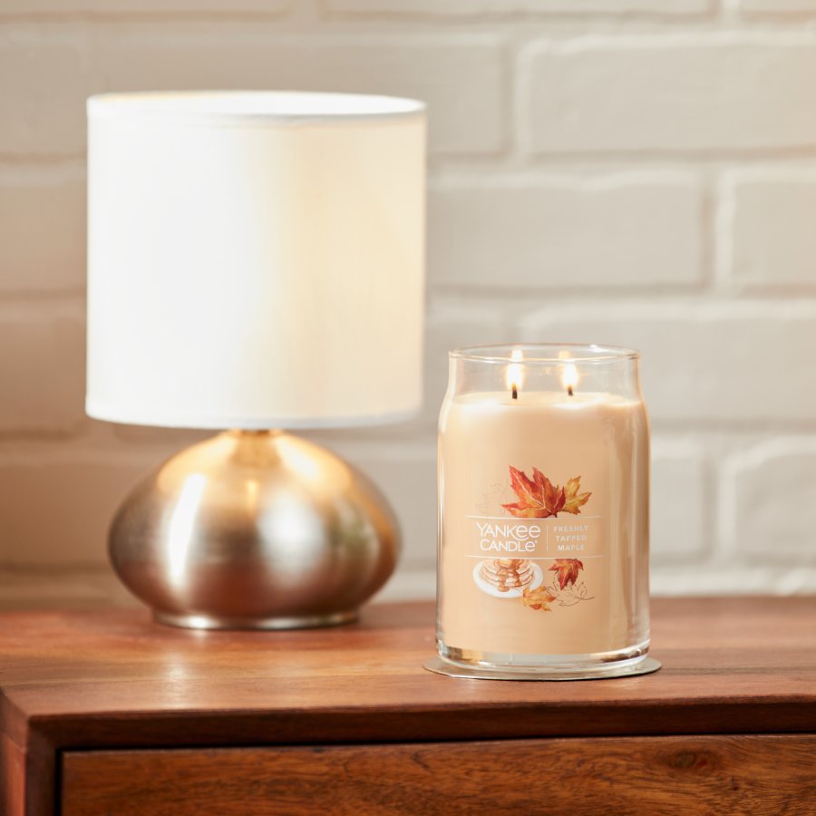 freshly tapped maple signature large jar candle on table