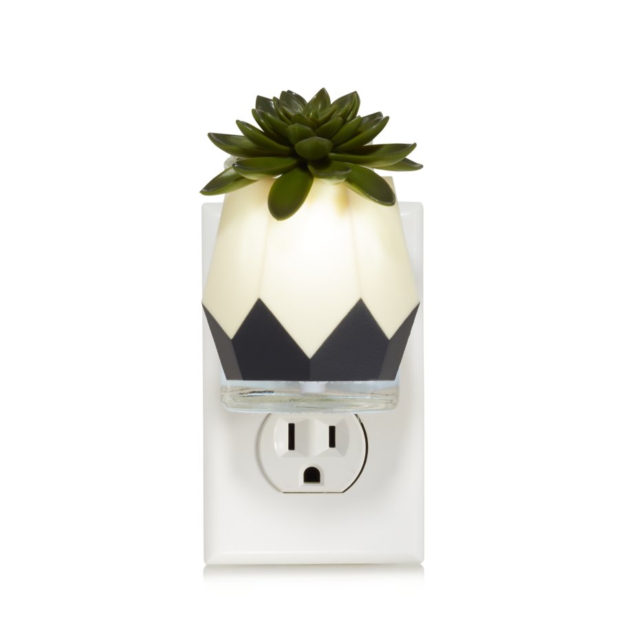faceted succulent scentplug diffuser with light and scentplug refill in outlet