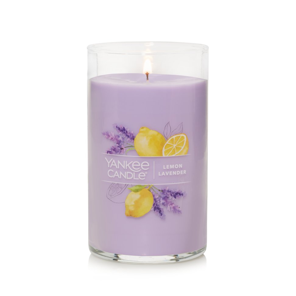 lit lemon lavender signature medium pillar candle