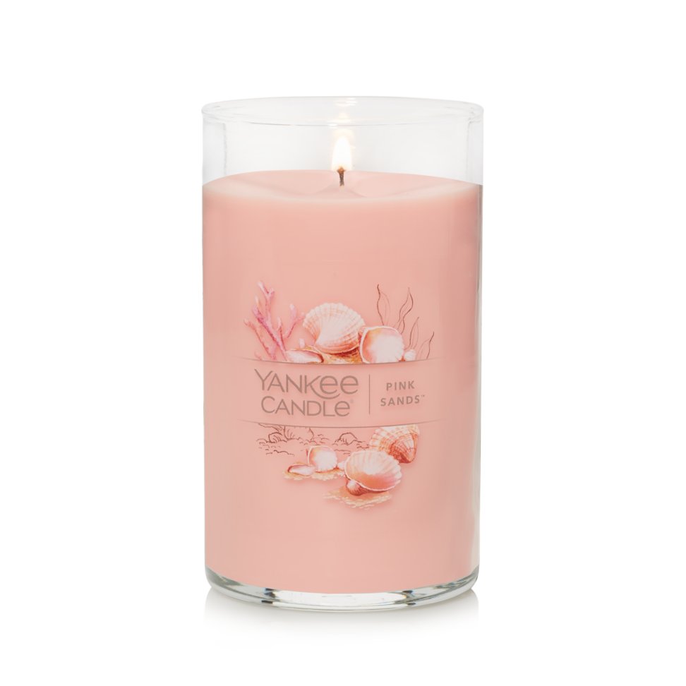 lit pink sands signature medium pillar candle