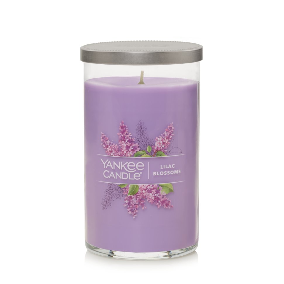 lilac blossoms signature medium pillar candle
