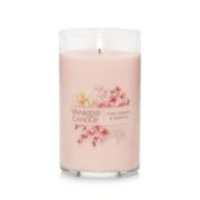 lit pink cherry and vanilla signature medium pillar candle image number 7