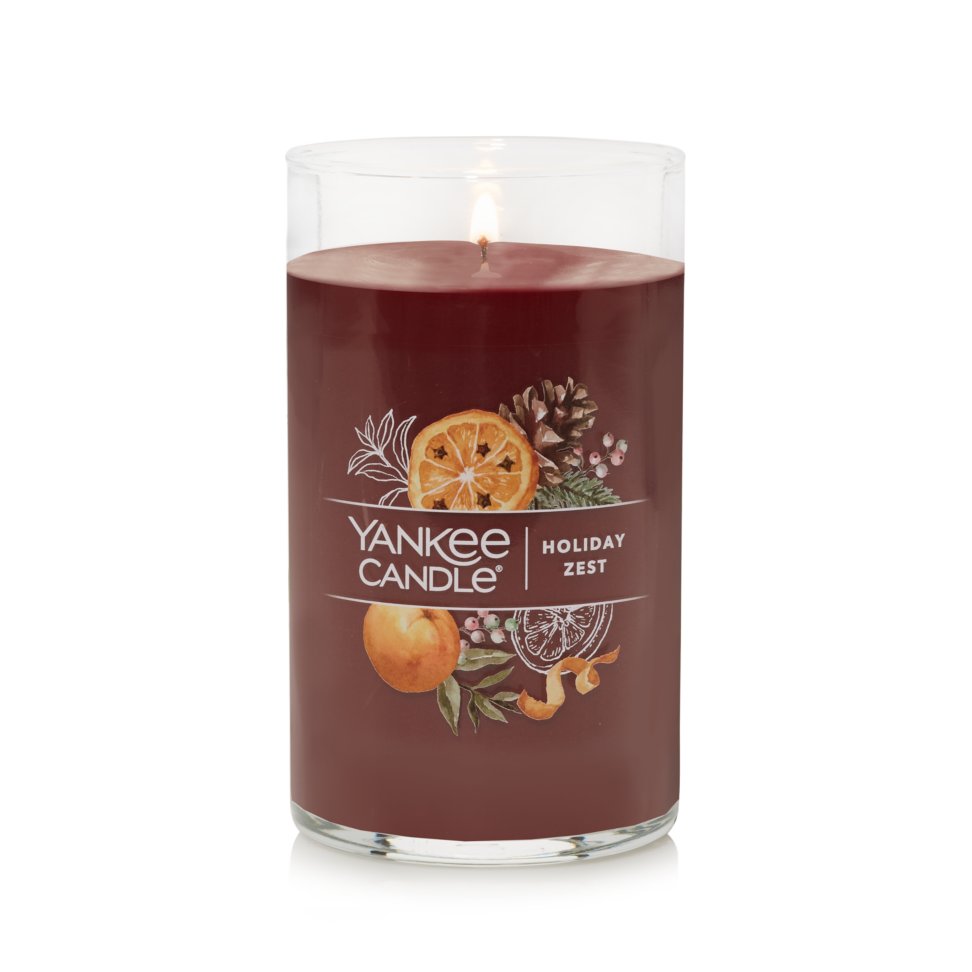 lit holiday zest signature medium pillar candle