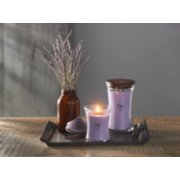 lavender spa large medium hour glass candles  placed on table image number 4