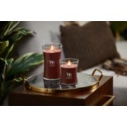 woodwick smoked walnut and maple large hourglass and medium hourglass candles on table image number 5